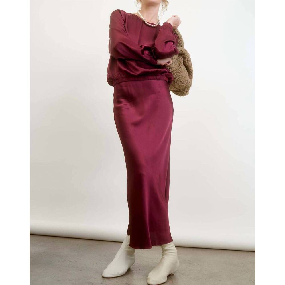 NEW AQUARIUS COCKTAIL o'darling midi skirt in pinot satin